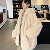 코트 하프 박시 토끼털 모피 후드 티 셔츠 털 여성 겨울 페이크퍼 코트 인조 모피 자켓