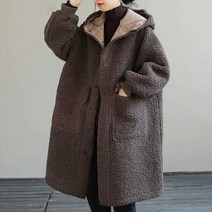 퀸앤조이 도톰 뽀글이 미디 롱 후드 코트