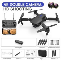 RC 접이식 쿼드콥터 E88 프로 드론 와이파이 FPV 앵글 HD 4K 2023 카메라 높이 유지 장난감 선물 1080 신제, 02 DualCamera 4K Black