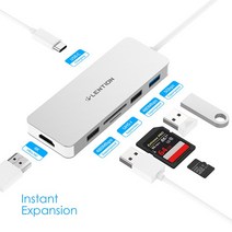 USB C 허브 멀티 Lention-맥북 프로 13/15/16 (썬더볼트 3) 용 허브 4K HDMI 3 A SD/마이크로 SD 카드 리더기 및 충전 어댑터 포함, 영국, Silver