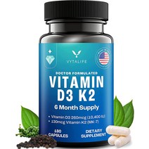 비타민 D3 K2 - 보충제 함유된 및 + (1팩 6개월 분량 10 400 I. U), 01 180 Capsules