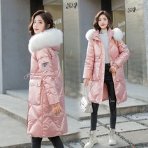 JUSTFEELING 광택 롱패딩 허리조임 후드집업 누빔패딩 깔깔이 보온방한 따뜻한 겨울 패딩자켓 코트