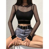 블랙 할로우 아웃 메쉬 티셔츠 여성 스키니 크롭 탑 패션 여름 기본 탑스 Fishnet 셔츠