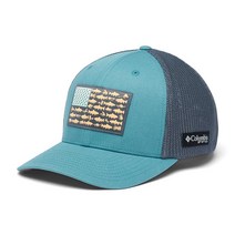 Columbia 유니 PFG 피쉬 플래그 메시 볼 캡-하이 크라운 블랙/쿨 그레이/인쇼어 슬램 깃발 스몰/미디엄, Small-Medium, Tranquil Teal, City Grey, Trou