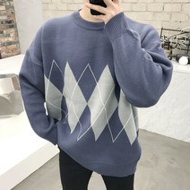 용된다 남자 라운드 오버핏 아가일 니트