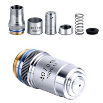 생물 현미경 렌즈 4X 10X 20X 40X 60X 100X 오일 무색 대물 실버 블랙 쉘, [07] 100X, [02] Black