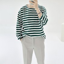 아도르클래식 플라이 5컬러 스트라이프 단가라 세미 오버핏 긴팔 커플티