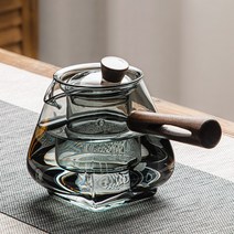 Dananier 목풍 우드 손잡이 내열유리 티포트 600ml 일본식 유리주전차, 단품, 그레이
