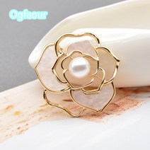 Ogfaour 고급스러운 조개 모조개 펀칭 장미꽃 브로치 A23022305