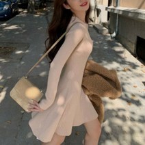 슬림 여성스러운 플레어 니트 넥라운드 미니 원피스 청 치마 나시 롱 면 하객 미디 여름 플라워 반팔