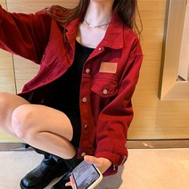 봄트렌치자켓 레드 카고 데님점퍼 2022 년 봄계절 빅사이즈 캐쥬얼 와이드 루즈핏 슬림핏 재킷 상의 여성 3874147414