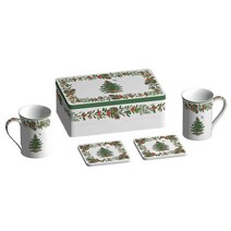 Spode - 크리스마스 트리 컬렉션 2021 연간 5피스 머그 및 틴 세트 주석 치수 22.9 x 15.2 8.9cm(9 6 3.5인치) 식기 세척기 전자레인지 사용 가능 컵받침