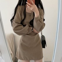 빈티지 세련된 여성 드레스 봄 가을 스퀘어 넥 퍼프 슬리브 파티 드레스 캐주얼 풀 와일드 한국어 vestido de mujer Платье