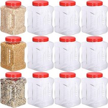 Eaasty 12팩 3.8L(1갤런) 플라스틱 그립 병 뚜껑 포함 투명 보관 용기 그립 병 다용도 빈 용기 가정용 건조 식품 용기 BPA 프리 주방 발효 식품 보관용(, Red Lid