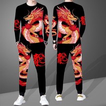 긴팔 트레이닝 세트 건달 셔츠 조폭 옷 남성용 용 드래곤 빅사이즈 스트리트 패션