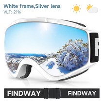 Findway 이중 안개 방지 스키 고글 성인용 UV 보호 안경 스노우 모빌 청 야외 스포츠, 04 White grey silver