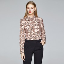 블라우스 여성 가을 허리라인 포멀 프린트 셔츠