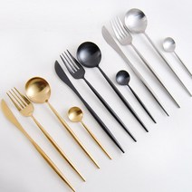 없음 큐트폴 스타일 양식기 디너 커트러리 4세트 블랙, 골드_디너스푼