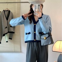 아이엠몽 여성 투피스 금장 니트 배색 베스트 조끼 가디건 아우터 브피트