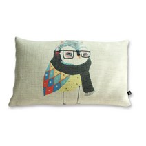 소아베 부엉이 일러스트 린넨 쿠션/등 쿠션/베개, 부엉이01