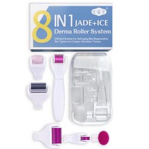 drs natural jade ice 더마 롤러 페이셜 바디 마사지 dermaroller 스크레이퍼 페이스 리프팅 안티 에이징 마이크로 니들 도구, 8in 1 흰색