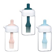 3Pcs 오일 병 오일 디스펜서 실리콘 브러시 230ml 누출 방지, 6.8x13.5cm, 짙은 녹색, 유리 실리콘