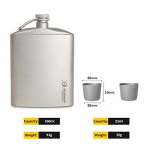 220ml 260ml 휴대용 티타늄 힙 플라스크 위스키 와인 컵 깔때기 플라곤 홀스터 완벽한 품질 남성 야외 여행 음료 용기, 은, 3-협력사