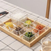 다오라인 우드 트레이 그리드 글라스 플래터 서빙 사각 디저트 브런치 안주 반찬 나눔접시 플레이팅, 정사각 6, 1개