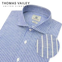 [THOMAS VAILEY] 토마스 베일리 린넨 스트라이프 와이드카라 셔츠 블루 1THTHA5MSU131