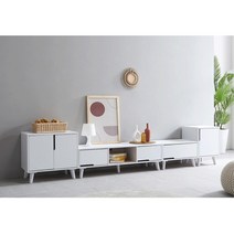 넓은거실 낮은 와이드 거실수납장 Set(총길이2785) 튼튼한 깔끔 세련된 TV, 메이플