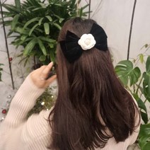 기타 바보사랑[핸드메이드꼼지락]벨벳 리본핀 카멜리아 심플 왕리본 연예인 헤어핀