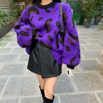 SALE 보라알파카울오버핏호피레오파드부클이여성라운드니트빅사이즈 따뜻한가벼운박스핏가을겨울간절기신상추천따뜻한매일입고싶은데일리룩체형커버파라치룩 슬세권캐쥬얼힙가려지는패피들이주목하는