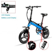 A6 숨겨진 배터리 미니 휴대용 접이식 전자 자전거 14 인치 전기 자전거 디스크 브레이크 마그네슘 합금 림, 블랙 블루 A