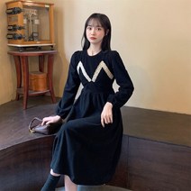 HXT 여성 레이어드 미디 원피스 골덴 코듀로이 라운드 A라인 달콤한 겨울원피스 M~3XL