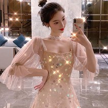 SM직구 쉬폰 메쉬 스팽글 화려한 원피스 파티 긴팔원피스