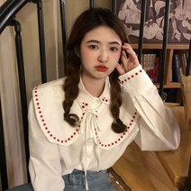여성용 자수 물방울 무늬 셔츠 스타일 시크 트렌디 귀여운 카와이 얼짱 레저 여성 상의 봄 가을 패션