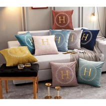 북유럽 수입 벨벳 사각 쿠션 패브릭 자수 쇼파쿠션 H 포인트 거실 큐션, 커버만, H-사파이어