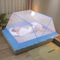 [에몬][국내배송] 펴자마자 원터치 모기장 사각 폴딩 1인용 2인용 침대 가정용 야외용 유아용 캠핑용, 1인용(100 X 190), 하늘색
