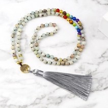 차량용염주 108염주 불교묵주 reiki 7 차크라 힐링 목걸이 tree of life tiger eye stone agates beaded 목걸이 명상 요가 japamala, 아마조나이트