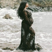 임산부 원피스 만삭촬영드레스 긴 소매 V 넥 레이스