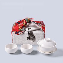 심플 엔틱 2인 다기세트 티포트 찻잔 휴대용 린넨 보관파우치 세트, A타입-꽃문양파우치세트