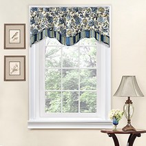 WAVERLY Navarra Floral Pattern Scalloped Window Valance Curtains 52” x 16” Porcelain, 1
