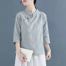 면마블라우스 민국풍 여성의류 공연복 티 유니폼 부처님 단아한 차이나 린넨 상의 여름 중국식 단추 4733641013
