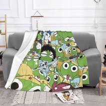 겨울 극세사 이불 애니메이션 케로로 그린 격자 무늬 담요 벨벳 장식 만화 콜라주 울트라 소프트 던지기