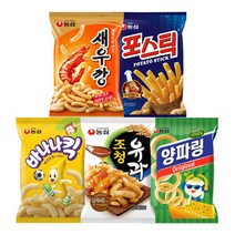 농심 스낵 5종 새우깡+포스틱+바나나킥+조청유과+양파링 2봉씩, 1세트