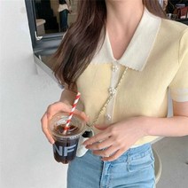 카라니트 가디건 카라넥 피터팬 카라 반팔 니트 스웨터 꽃 단추 루즈핏 프레피룩 스타일 풀오버 여성 슬림 티셔츠