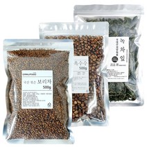 다누푸드 국산 볶은 보리차 500g + 볶음 옥수수차 500g + 하동 녹차 100g