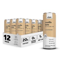 Slate 우유 - 고단백질 쉐이크 바닐라 라떼 단백질 20g 설탕 0g 카페인 175mg 락토스 프리 케토 천연 325ml 11온스 12팩, 11 Fl Oz(12개들이 팩), 핵심 버라이어티 팩