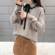 스타일아유 여성 봄 가을 레이스 리본 인조 앙고라 니트 카라 니트 캐주얼 긴팔니트 6컬러