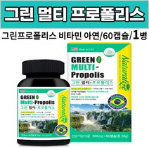 그린프로폴리스 비타민 아연 브라질 그린 멀티 프로포리스 츄어블 액상 캡슐 플라보노이드 페퍼민트오일 페퍼민트향 자일리톨 로얄젤리 에리스리톨 NON-GMO 대두레시틴 리소짐, 1병, 60캡슐